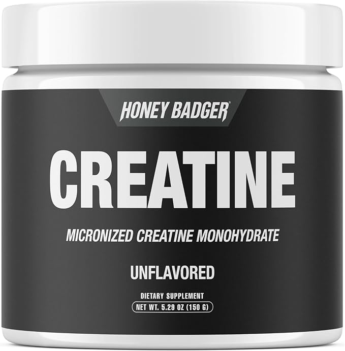 Honey Badger BCAA + EAA Powder | Micronized Creatine Monohydrate | Muscle Growth & Recovery | Natural Recovery for Men & Women | Sugar Free & Paleo | 30 Servings