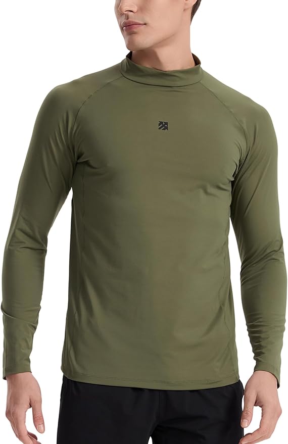 Mens Long Sleeve Turtleneck Workout Shirts Moisture Wicking Mock Neck Double Sides Brushed T-Shirts