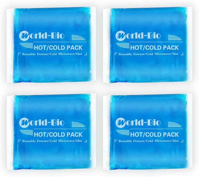 Reusable Gel Ice Packs (4 Pack) - Hot Cold Pack for Injuries, Pain Relief, Migraines - Gel Ice Pack Cold Compress for Back, Neck, Foot and Wrist - Flexible Cold Packs for Injuries - 5.1" x 6.5"