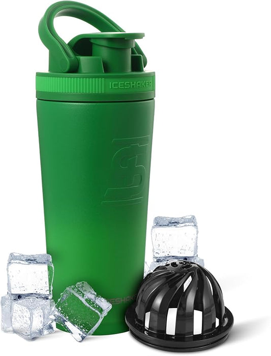 Ice Shaker Insulated Stainless Steel Shaker Bottle | 26oz, Green Color Rush | Cold for 24+ Hours | Insulated Cup with Twist-on Agitator | Odor-Free Bottle for Shakes, Water, Smoothies, Cocktails