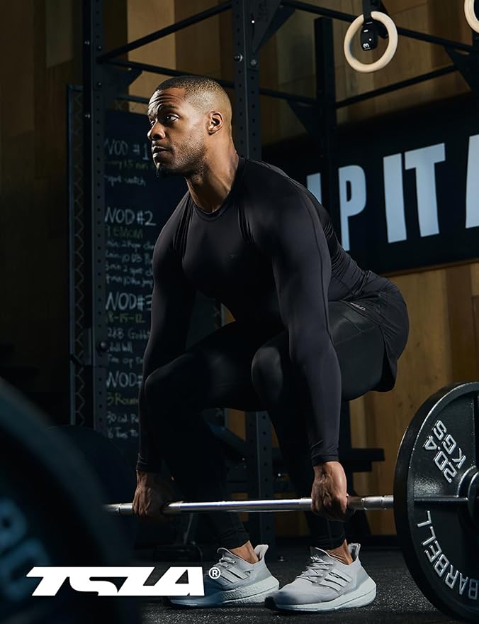 TSLA Men's UPF 50+ Compression Shirts, Cool Dry Long Sleeve Athletic Tops, Sports Baselayer Workout Shirt