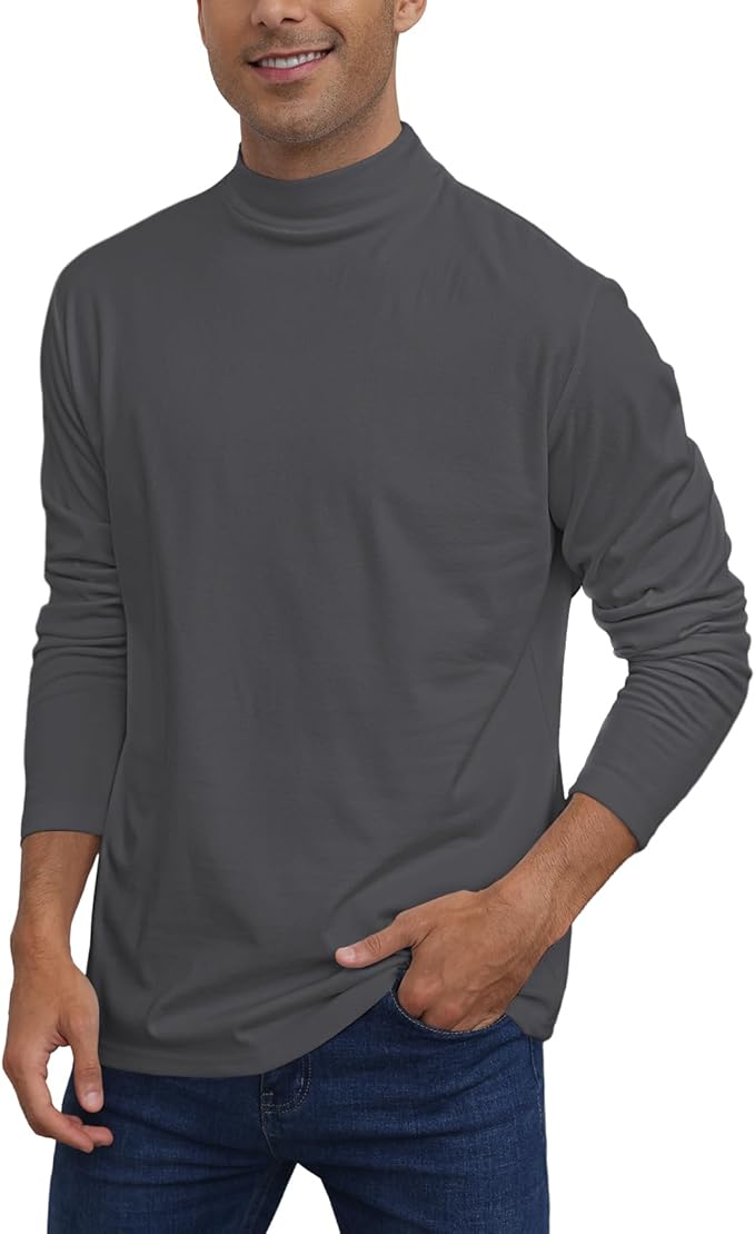 Mens Casual Mock Turtleneck T-Shirts Long Sleeve Thermal Stretchy Pullover Basic Lightweight Undershirt Sweater Tops