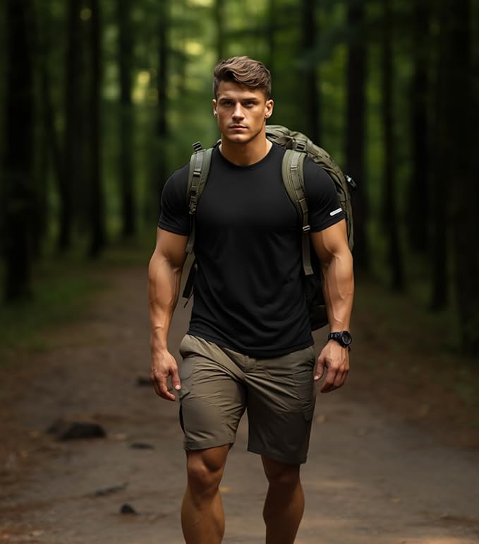 Mens Workout Shirts Fitted, Quick Dry Gym Tshirts Running Athletic Top Moisture Wicking Tee