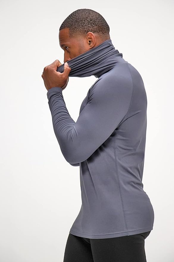 DEVOPS 2 Pack Men's Thermal Turtle Mock Neck Shirts, Compression Long Sleeve Tops and Hoodies