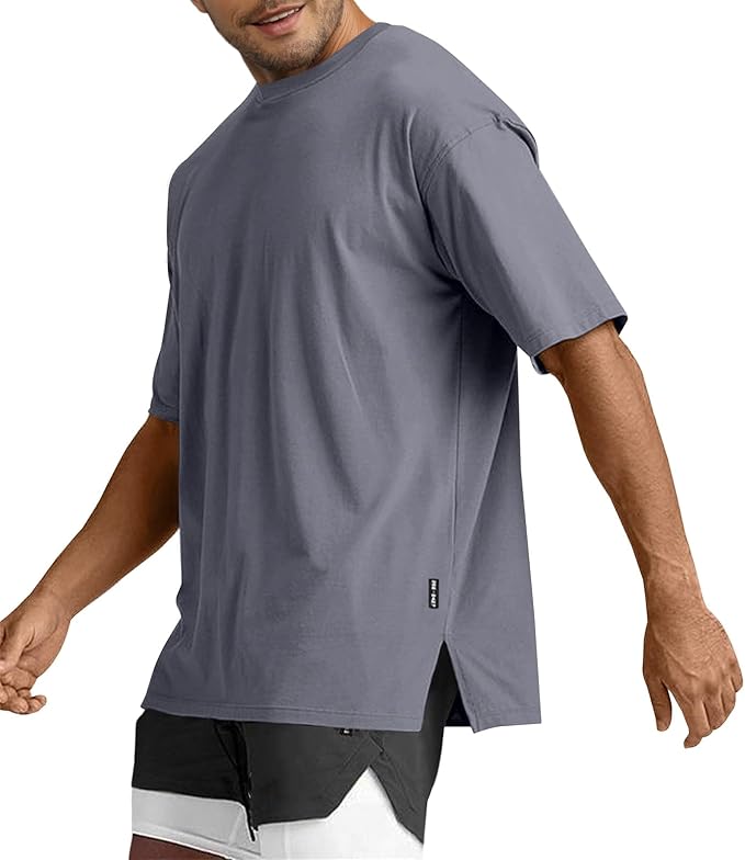 Men's Oversized Workout T-Shirts Lightweight Quick Dry Short Sleeve Tshirts Crew Neck Loose Fit Athletic Tops