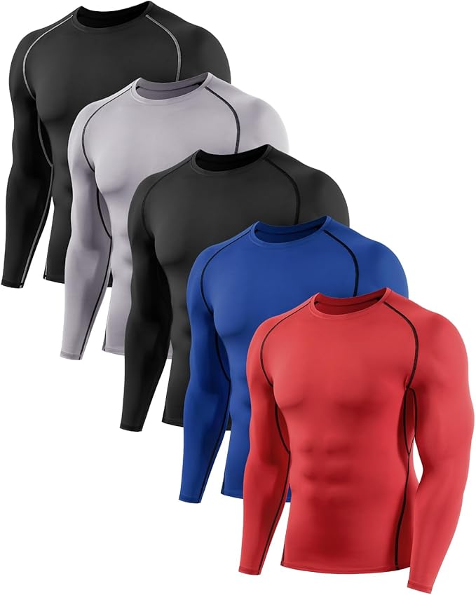 5,6 Pack Men's Compression Shirts Long Sleeve Rash Guard Workout Undershirt Base Layer Athletic Shirt