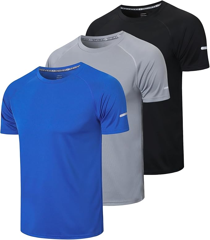 frueo Men's 1/3 Pack Workout Shirts Quick Dry Moisture Wicking Short Sleeve Mesh Athletic T-Shirts