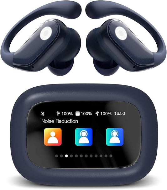 Wireless Earbuds, ANC Noise Cancelling Sport Ear Buds with Multifunctional Touch Screen, Bluetooth 5.4 Headphones, Bass Stereo Sound, 5 EQ Over-Ear Earbuds for Sports/Workout/Gym-Dark Blue