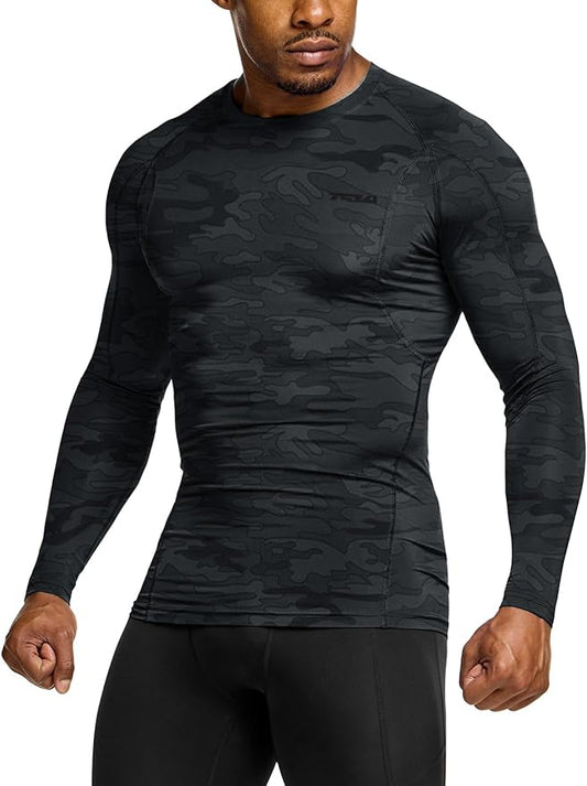 TSLA Men's UPF 50+ Compression Shirts, Cool Dry Long Sleeve Athletic Tops, Sports Baselayer Workout Shirt