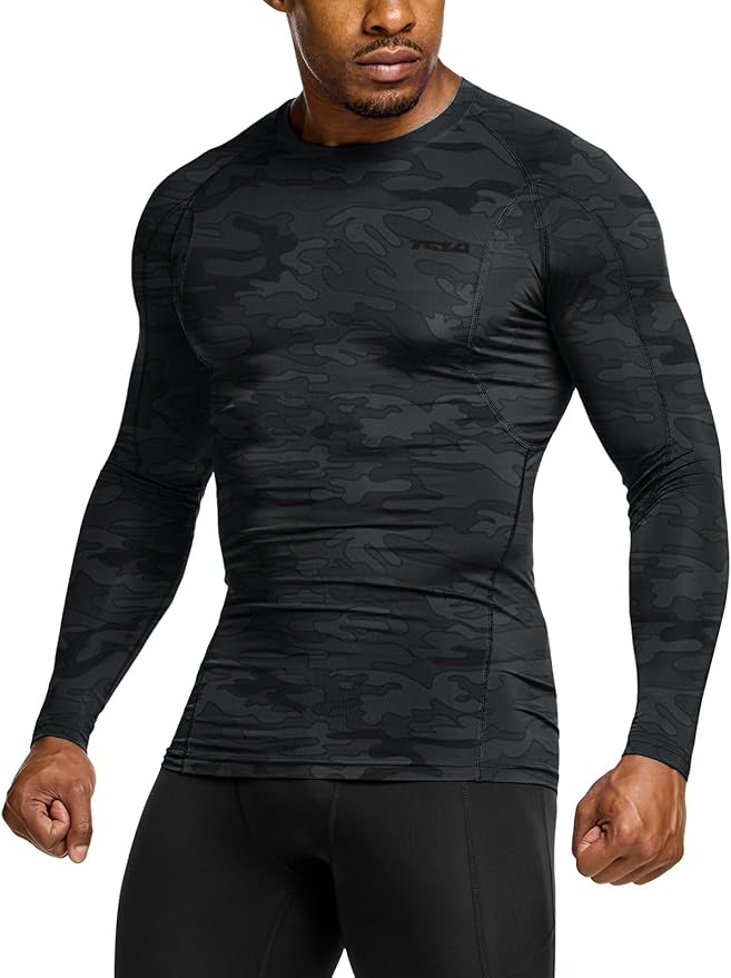 TSLA Men's UPF 50+ Compression Shirts, Cool Dry Long Sleeve Athletic Tops, Sports Baselayer Workout Shirt