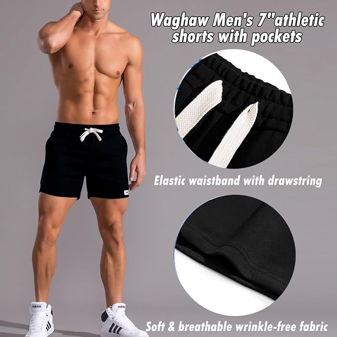 Mens 5 Inch/7 Inch Cotton Shorts Mens Sweat Athletic Shorts for Men Gym Worket Shorts with Pockets