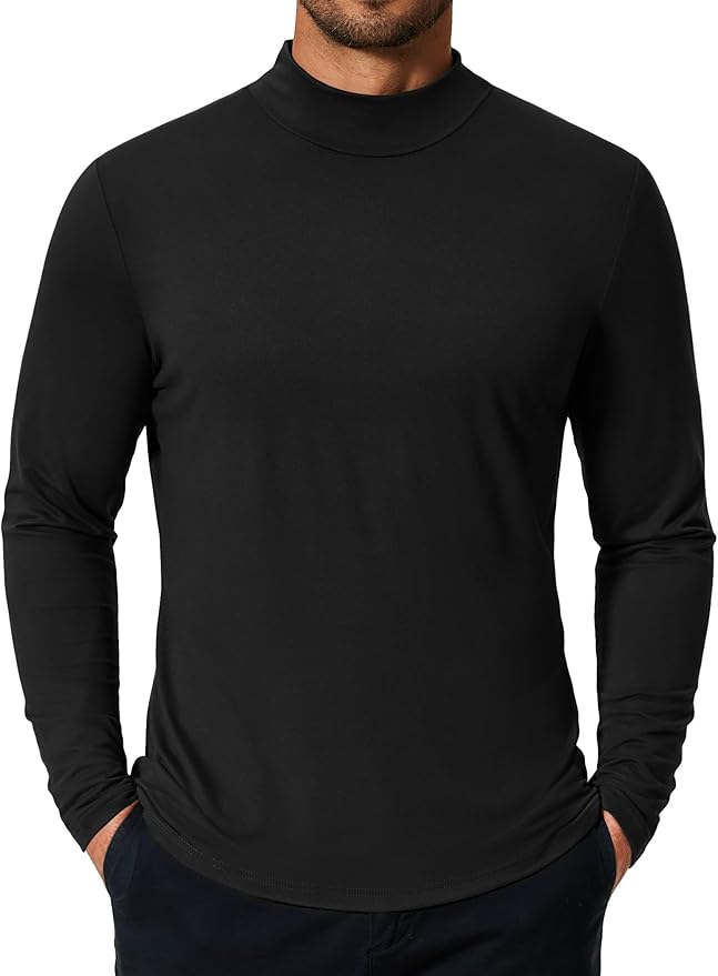 COOFANDY Mens Mock Turtleneck T-Shirts Long Sleeve Solid Color Tees Shirts Basic Casual Slim Fit Pullover T Shirts