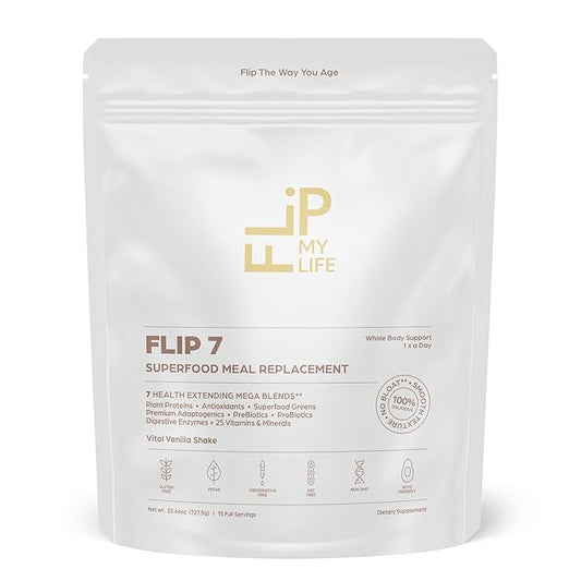 Flip My Life, Flip 7 Natural SuperFood, Plant-Based Protein, Complete Meal Replacement to Support Healthy Gut, 7 Mega Nutrient Rich Blends all in one to AGE BETTER - Vanilla