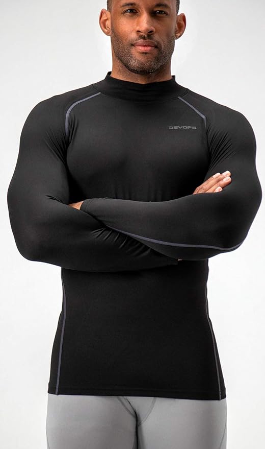 DEVOPS 2 Pack Men's Thermal Turtle Mock Neck Shirts, Compression Long Sleeve Tops and Hoodies