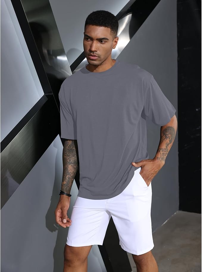 Men's Oversized Workout T-Shirts Lightweight Quick Dry Short Sleeve Tshirts Crew Neck Loose Fit Athletic Tops