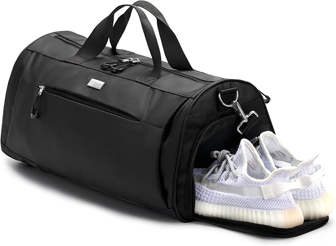 TOPDesign Gym Bag for Women & Men, Unisex Duffel Bag with Shoe Compartment & Wet Pocket for Travel Sports Gym (M Black)