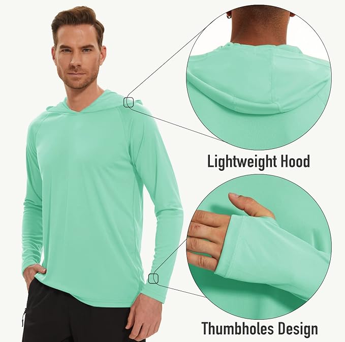 MAGCOMSEN Men's Hooded UPF 50+ Sun Protection T Shirts Long Sleeve Athletic Fishing Shirts Rash Guards