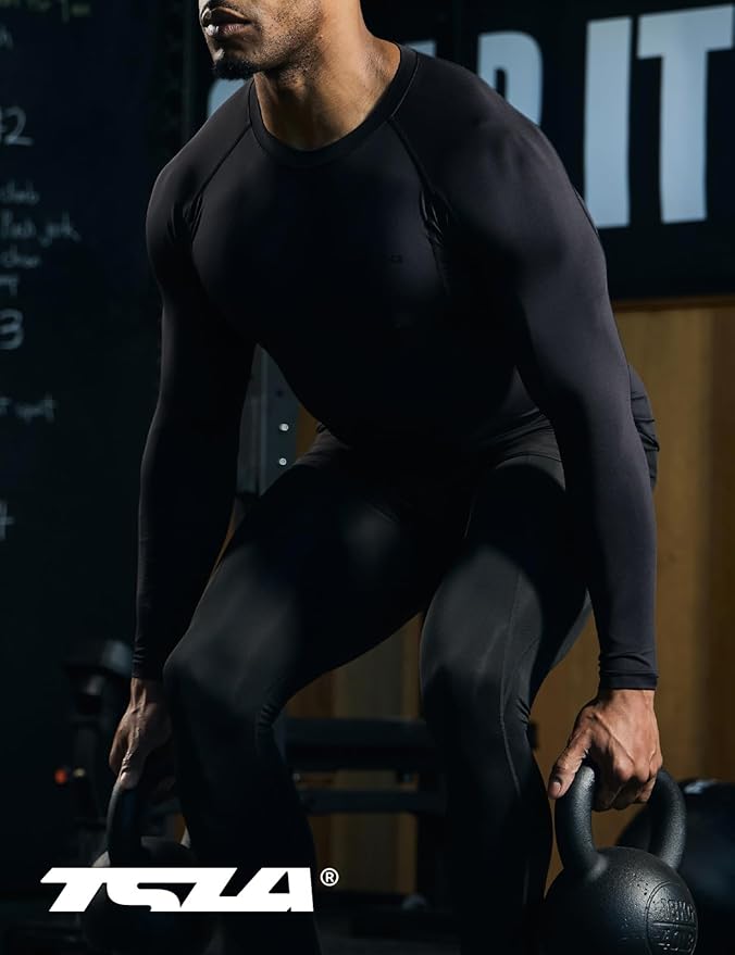 TSLA Men's UPF 50+ Compression Shirts, Cool Dry Long Sleeve Athletic Tops, Sports Baselayer Workout Shirt