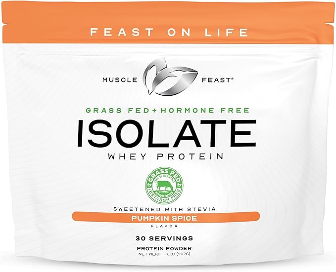 Muscle Feast Grass-Fed Whey Protein Isolate, All Natural Hormone Free Pasture Raised, Whey Isolate Protein Powder for Men and Women, Clean, Gluten-Free, Delicious Isolate Protein - Pumpkin Spice, 2lb