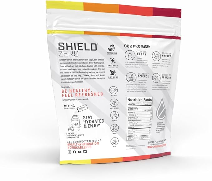 SHIELD Zero | Sugar-Free Electrolyte Replenisher Powder Packets | Natural Ingredients| Clean & Clear with no Dyes and No Artificial Sweeteners | Electrolyte Replenisher | Sugar Free Electrolyte Drink