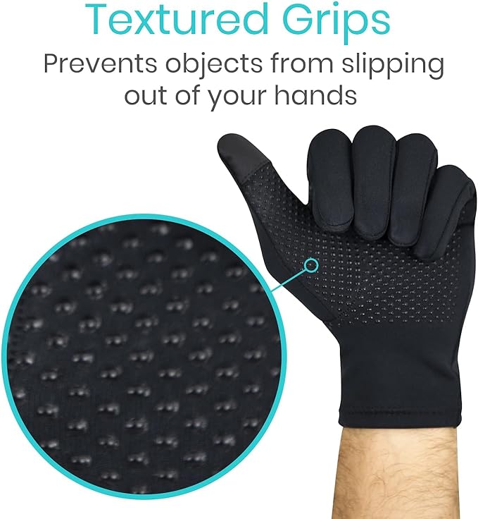 Vive Copper Arthritis Gloves - Full Hand Compression Touchscreen Finger - For Carpal Tunnel, Rheumatoid, Joint Pain, Inflammation - Flexible Wrist and Thumb Pressure Relief for Typing - For Men, Women