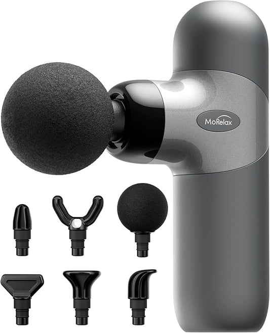 Mini Massage Gun, Percussion Muscle Massager for Back Pain Relief, Compact Sports Travel Massage Gun with 6 Massage Heads 4 Speeds, Gift for Her, Home, Athletes