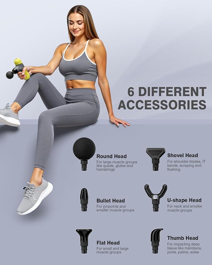 Morelax Mini Massage Gun Portable Deep Tissue Muscle Percussion Massager, Electric Handheld Sport Massager with 6 Massage Heads 4 Speed, Best Gift (Yellow)