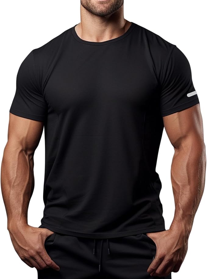 Mens Workout Shirts Fitted, Quick Dry Gym Tshirts Running Athletic Top Moisture Wicking Tee