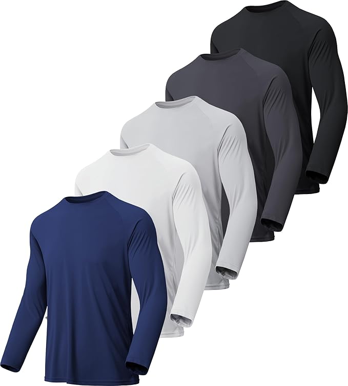 MLYENX 7 Pack Long Sleeve Shirts for Men UPF 50+ UV Sun Protection Quick Dry Moisture Wicking Workout Tee Shirts