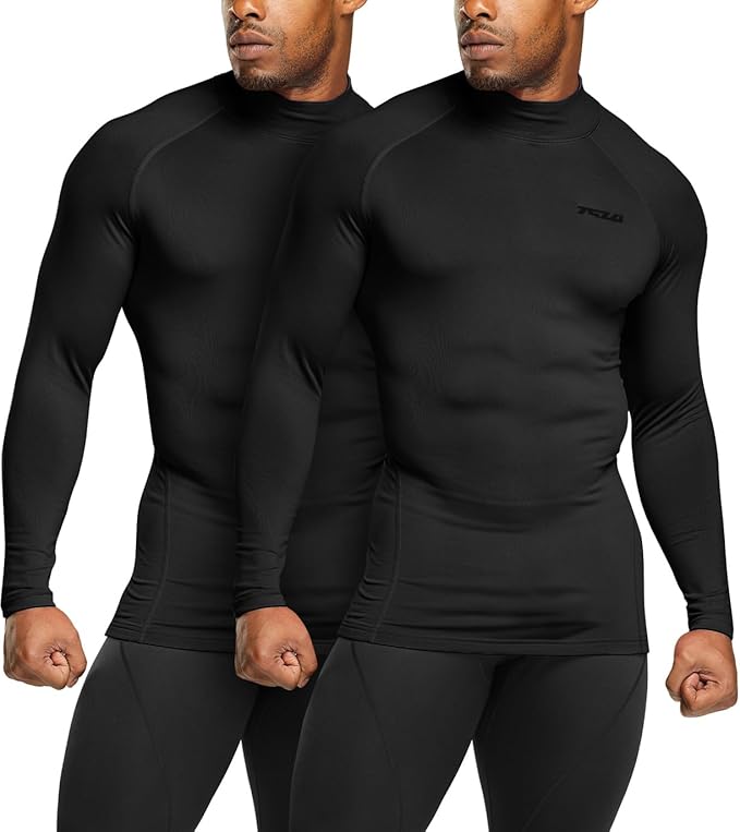 TSLA Men's Thermal Long Sleeve Compression Shirts, Mock/Turtleneck Winter Sports Running Base Layer Top
