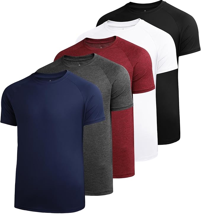 Sumolux 5 Pack Men’s Active Crew Neck T Shirts Quick Dry Athletic Running Gym Workout Short Sleeve Tee Tops Bulk