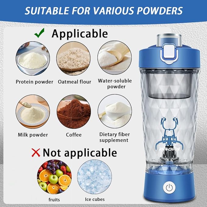 Electric Protein Shaker Bottle, USB Rechargeable Mixing Cup, Water Drink Mixer Portable Bottles for Gym Sport, BPA-Free Tritan, 22oz