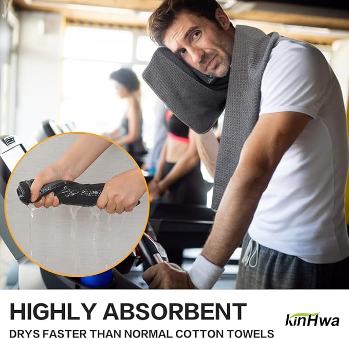 KinHwa Gym Towels - Absorbent Wicking Workout Towels, Quick Dry & Compact, Ideal for Yoga, Fitness, Treadmill or Indoor Bike