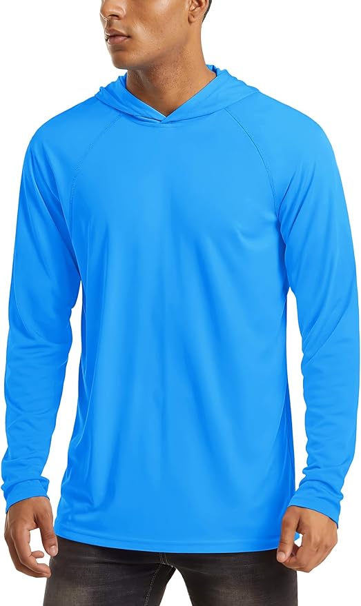 MAGCOMSEN Men's Hooded UPF 50+ Sun Protection T Shirts Long Sleeve Athletic Fishing Shirts Rash Guards