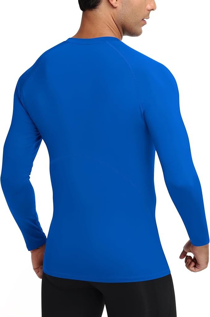 Mens Compression Shirt Long Sleeve Quick Dry Athletic Workout Gym T-Shirt SPF Running Top Sport Undershirt Base Layer