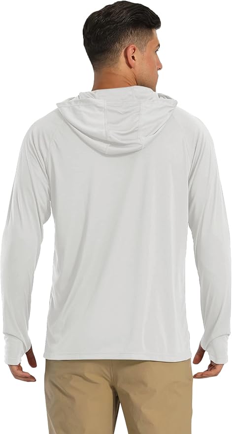 MAGCOMSEN Men's Hooded UPF 50+ Sun Protection T Shirts Long Sleeve Athletic Fishing Shirts Rash Guards
