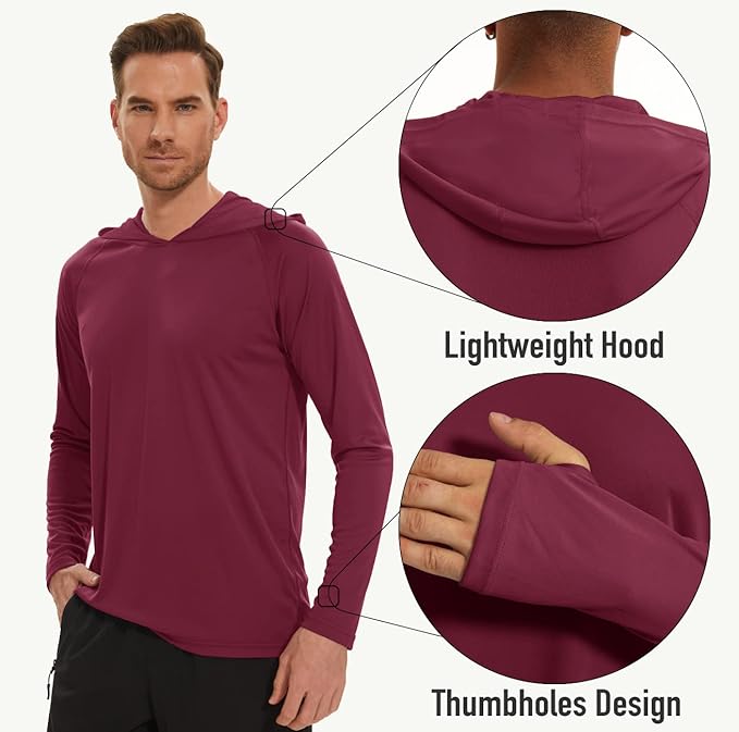 MAGCOMSEN Men's Hooded UPF 50+ Sun Protection T Shirts Long Sleeve Athletic Fishing Shirts Rash Guards