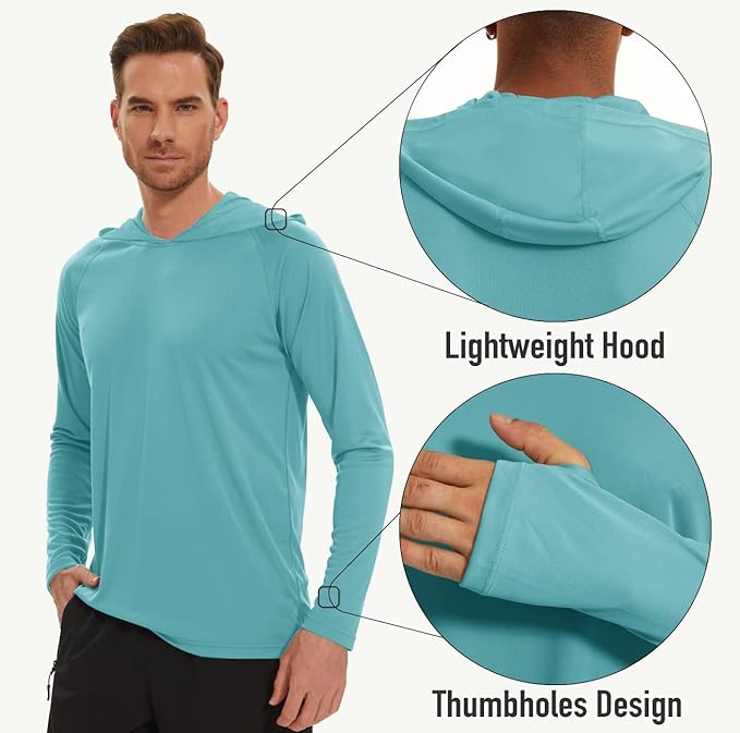MAGCOMSEN Men's Hooded UPF 50+ Sun Protection T Shirts Long Sleeve Athletic Fishing Shirts Rash Guards