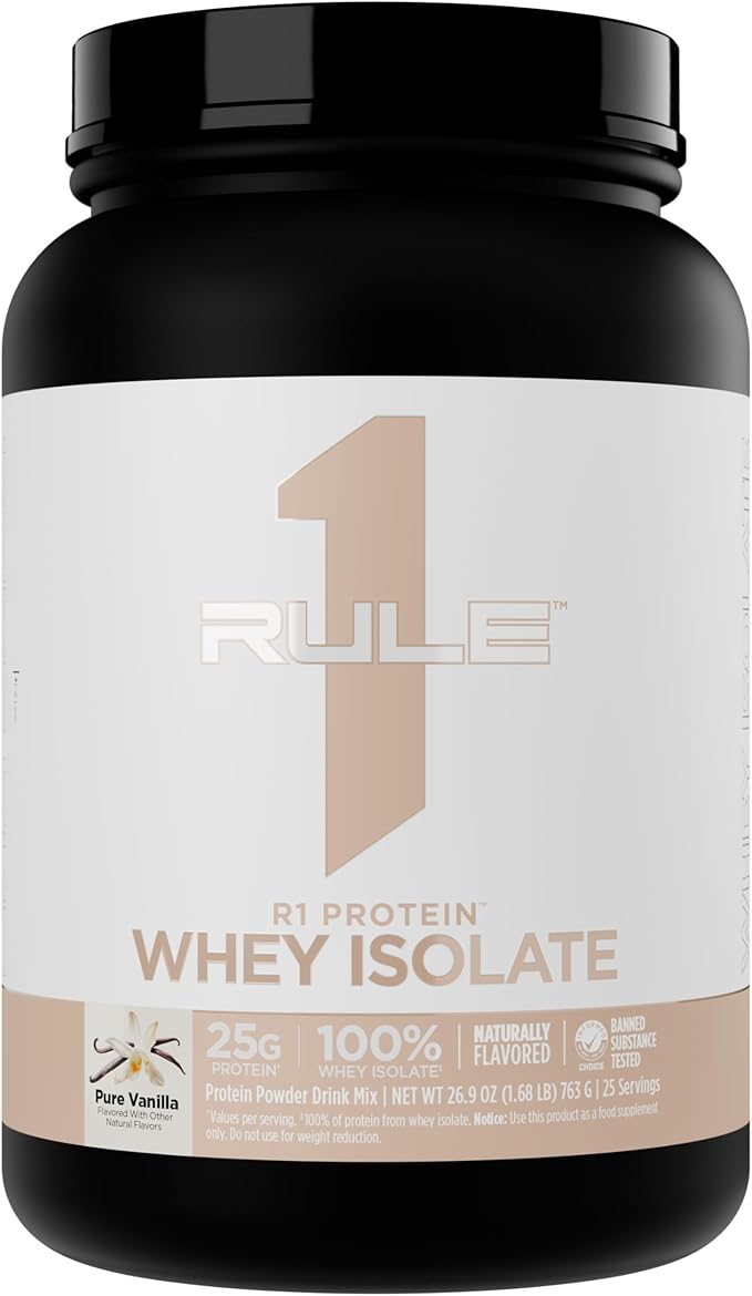 Rule 1 Naturally Flavored R1 Protein Whey Isolate - Clean Formula with 25g Protein & 6g BCAA Exclusively Isolated & Hydrolyzed Sources for Workout Recovery (1.7 Pounds*, Pure Vanilla)