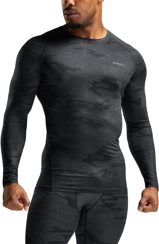 TSLA Men's UPF 50+ Compression Shirts, Cool Dry Long Sleeve Athletic Tops, Sports Baselayer Workout Shirt