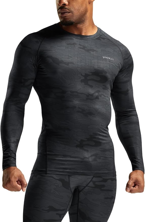TSLA Men's UPF 50+ Compression Shirts, Cool Dry Long Sleeve Athletic Tops, Sports Baselayer Workout Shirt