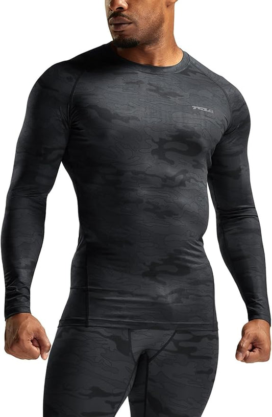 TSLA Men's UPF 50+ Compression Shirts, Cool Dry Long Sleeve Athletic Tops, Sports Baselayer Workout Shirt