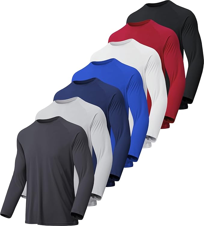 MLYENX 7 Pack Long Sleeve Shirts for Men UPF 50+ UV Sun Protection Quick Dry Moisture Wicking Workout Tee Shirts