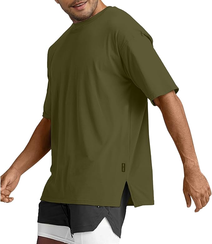 Men's Oversized Workout T-Shirts Lightweight Quick Dry Short Sleeve Tshirts Crew Neck Loose Fit Athletic Tops