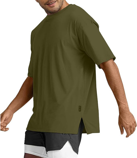 Men's Oversized Workout T-Shirts Lightweight Quick Dry Short Sleeve Tshirts Crew Neck Loose Fit Athletic Tops