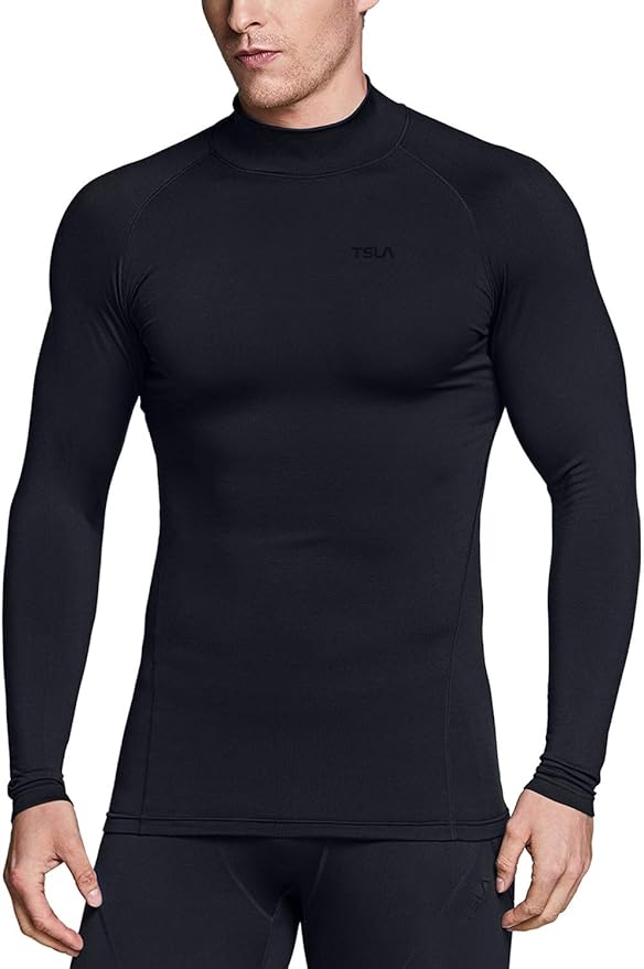 TSLA Men's Thermal Long Sleeve Compression Shirts, Mock/Turtleneck Winter Sports Running Base Layer Top