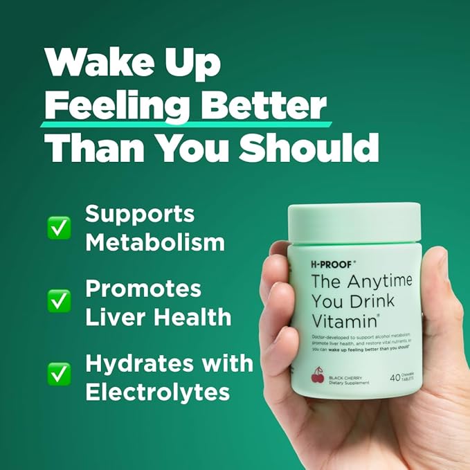 H-PROOF The Anytime You Drink Vitamin, Liver Health & Immunity Support with Electrolytes, Milk Thistle, and Vitamins B & C - 40 Chewable Tablets (20 Servings), Vegan, Lemonade