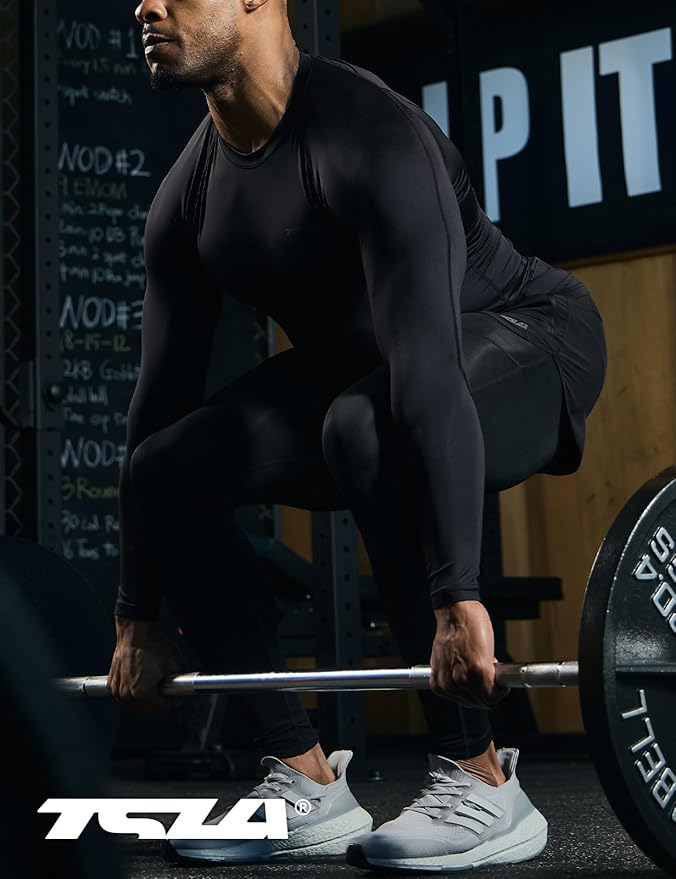 TSLA Men's UPF 50+ Compression Shirts, Cool Dry Long Sleeve Athletic Tops, Sports Baselayer Workout Shirt