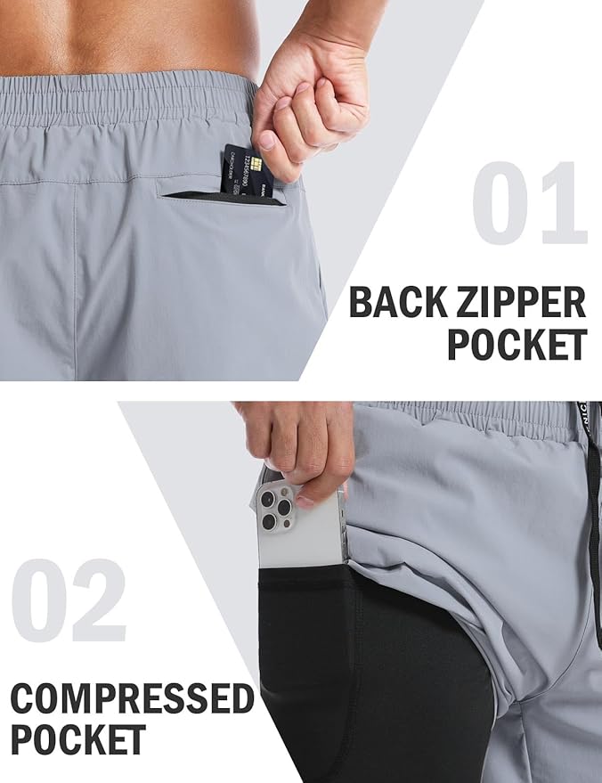 Aolesy Men's 5''/7'' Running Shorts Quick Dry Workout Gym Shorts with Pockets, Tennis Training Athletic（Linerless & Liner）