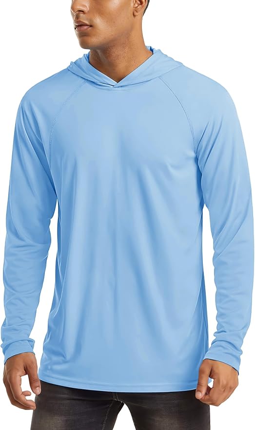 MAGCOMSEN Men's Hooded UPF 50+ Sun Protection T Shirts Long Sleeve Athletic Fishing Shirts Rash Guards